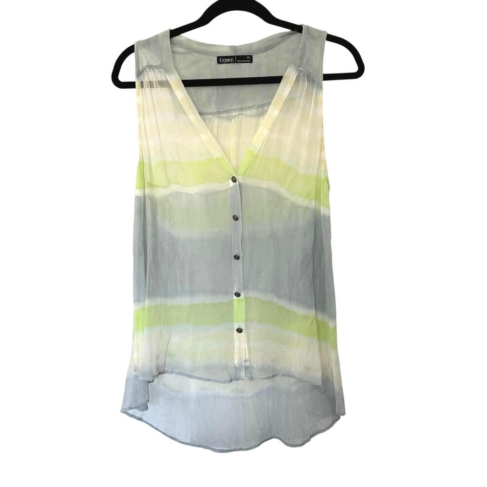 Gypsy 05 (XS) Ombre Hi-Lo Tank Top Blue Green Silk Boho